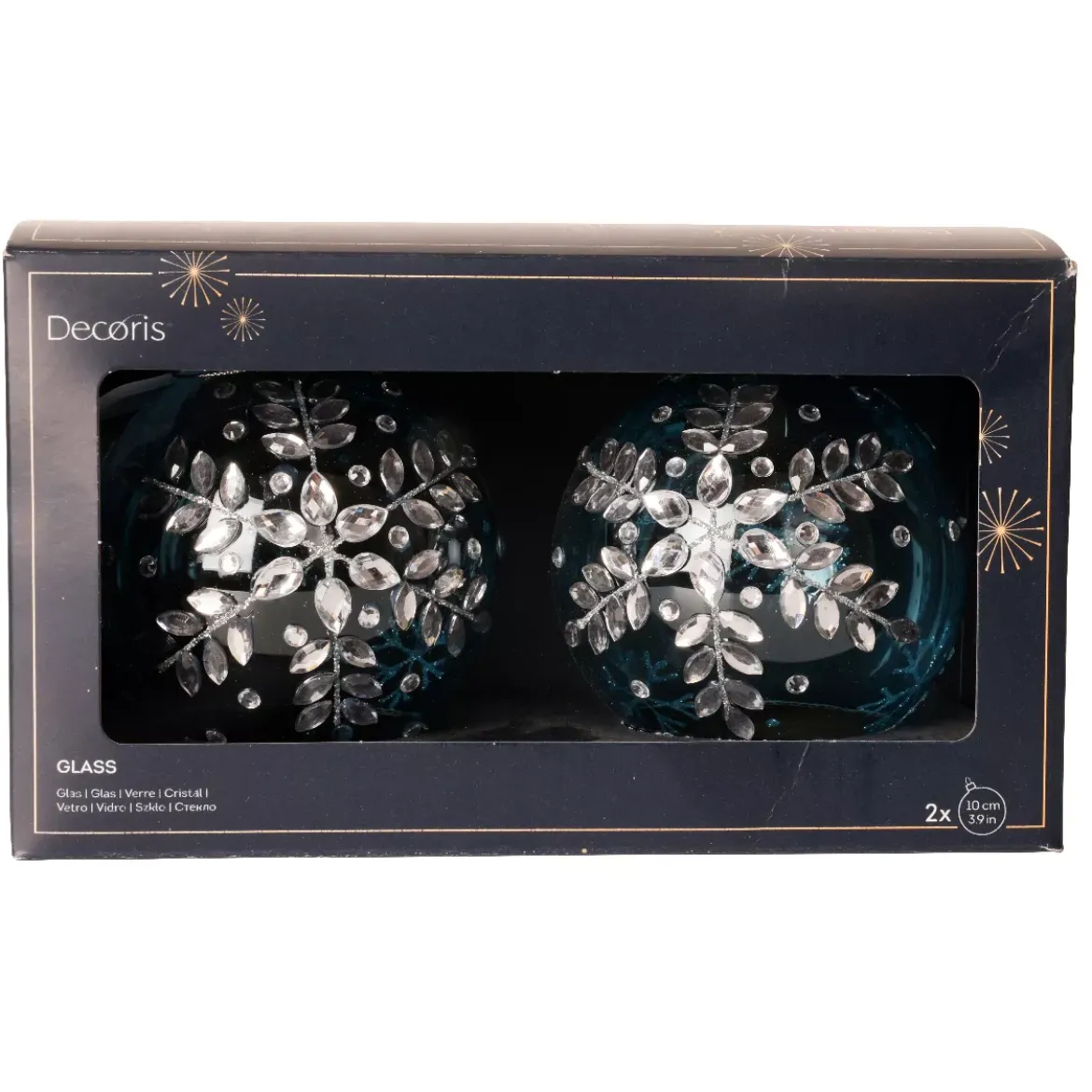 Set di 2 palline di Natale in vetro (D100 mm) Ghiaccio di diamante Azzurro