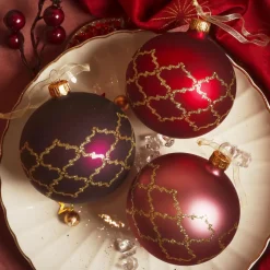 Set di 6 palline di Natale in vetro (D80 mm) Art Déco assortito Rosso