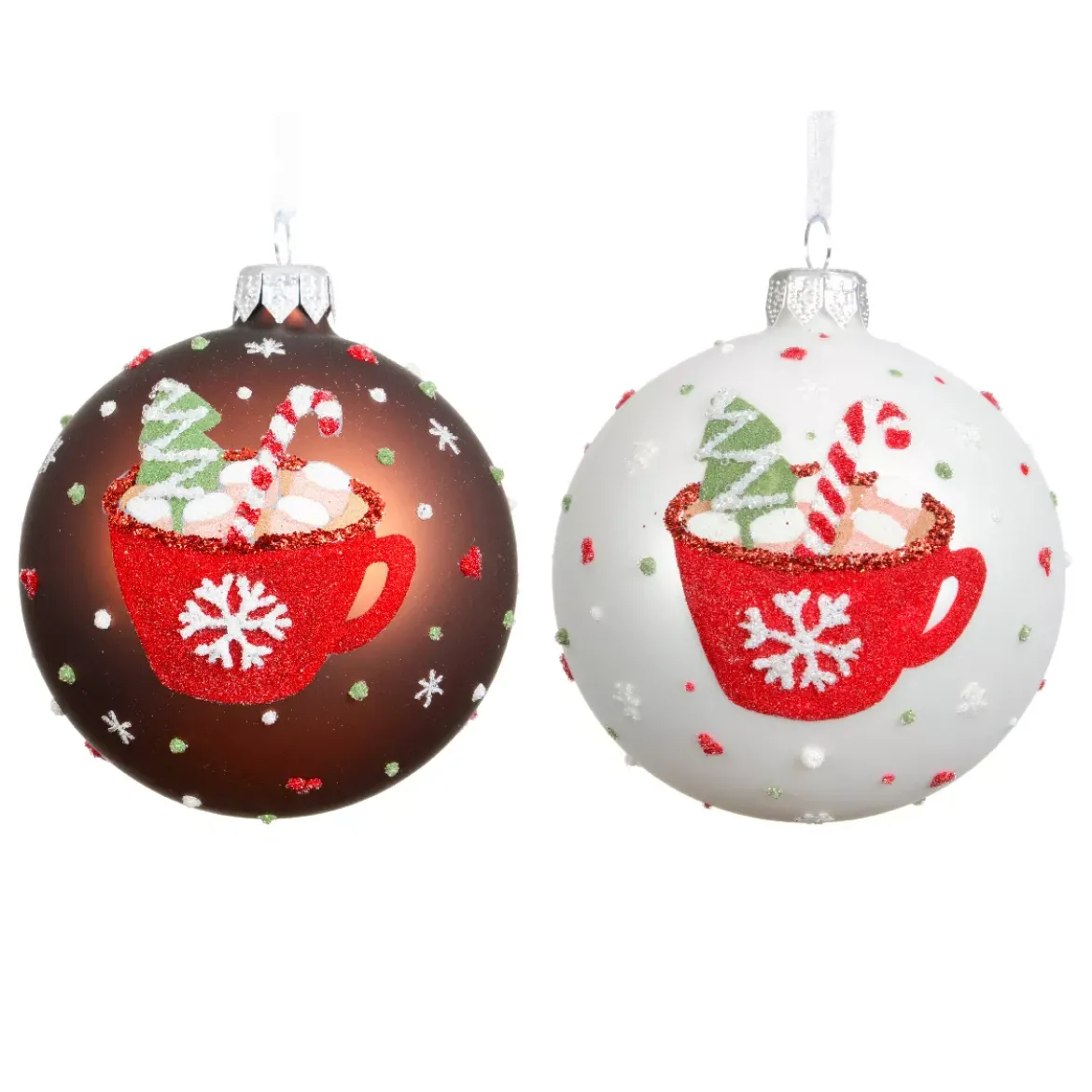 Set di 6 palline di Natale in vetro (D80 mm) Cioccolata calda Bianco e marrone caffè