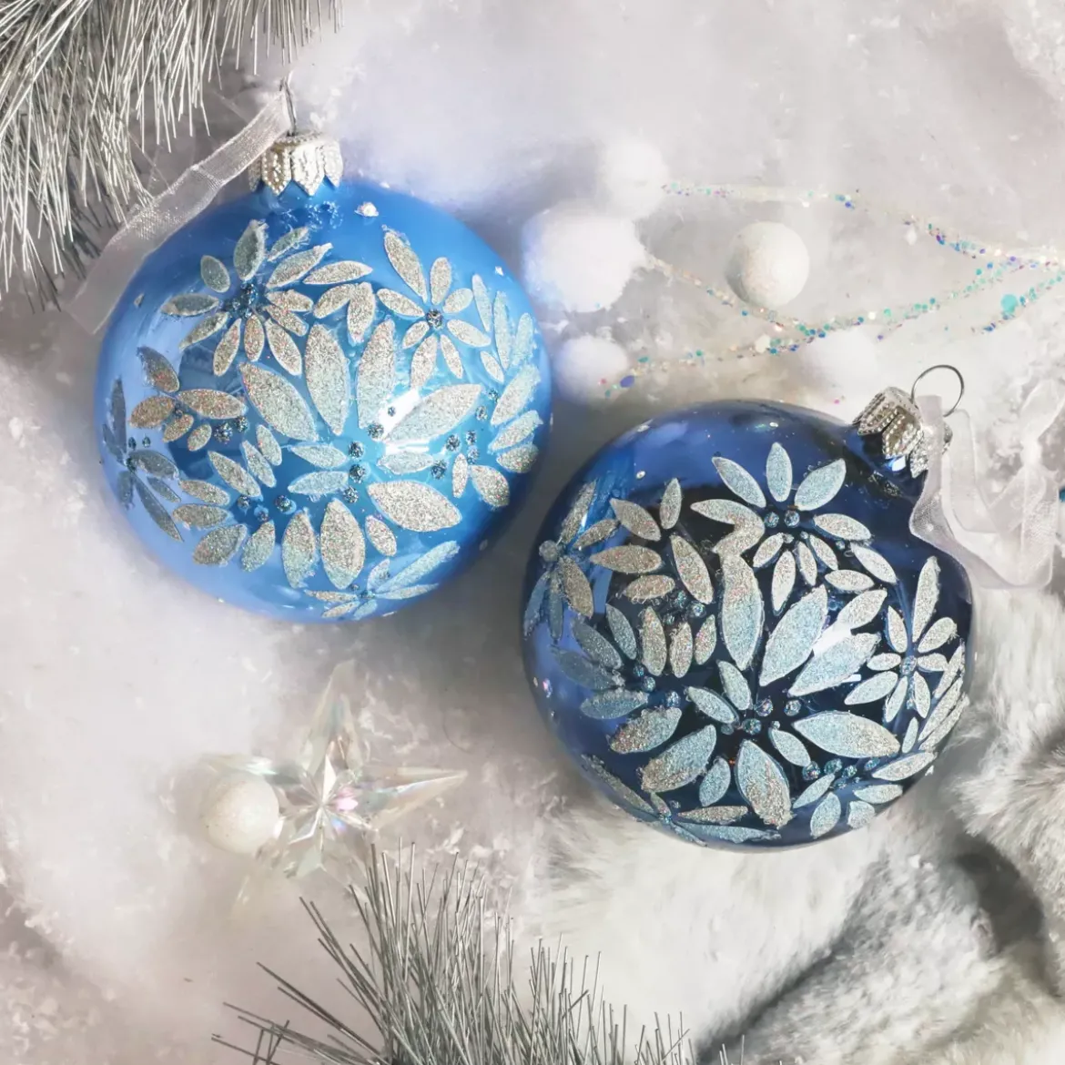 Set di 6 palline di Natale in vetro (D80 mm) Scintillio di notte Blu cielo
