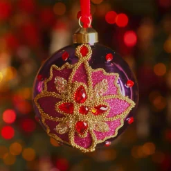 Set di 3 Palline di Natale in vetro (D80 mm) Dahlia Rosso