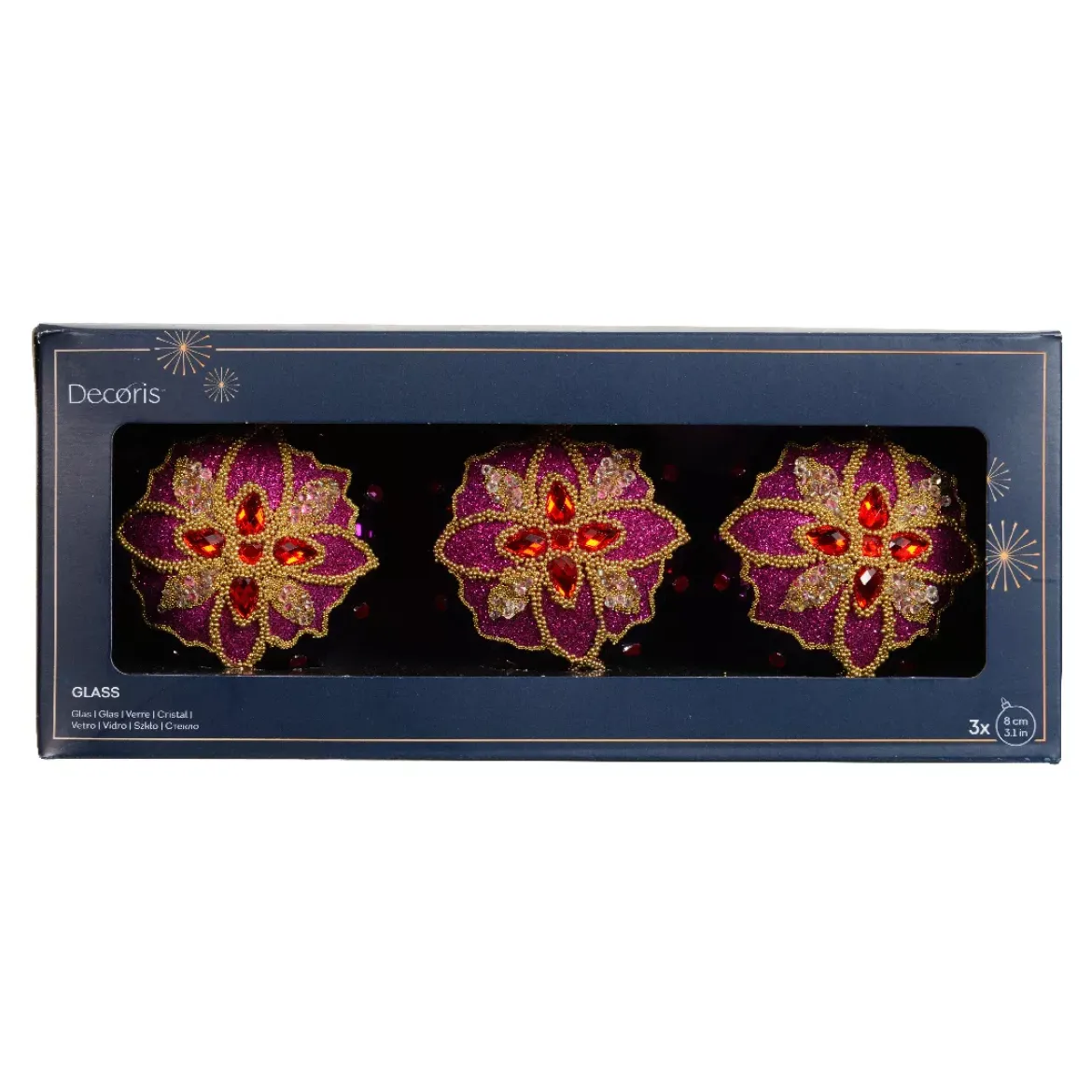 Set di 3 Palline di Natale in vetro (D80 mm) Dahlia Rosso