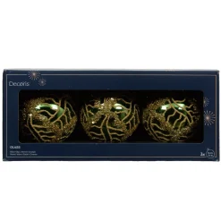Set di 3 palline di Natale in vetro (D80 mm) Shiny glitter Verde abete