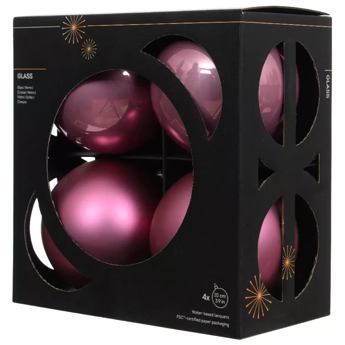 Set di 4 palline di Natale in vetro (D100 mm) Boreale Rosa antico