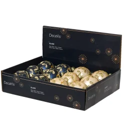 Set di 12 palline di Natale in vetro (D80 mm) Foglie d'Oro, blu notte e perla