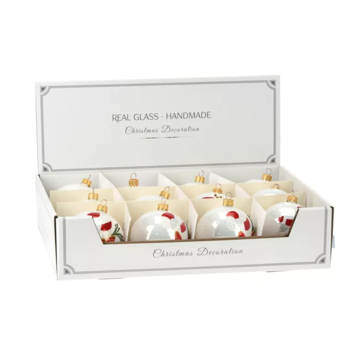 Set di 12 palline di Natale in vetro (D80 mm) Natale Tradizionale Bianco perlato
