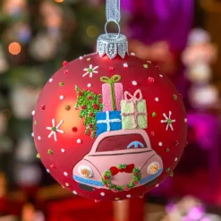 Set di 6 palline di Natale in vetro (D80 mm) Auto festiva Rosso