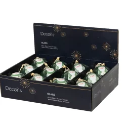 Set di 12 palline di Natale in vetro (D80 mm) Folletti allegri Verde rosmarino
