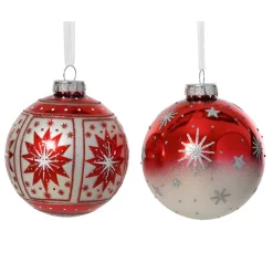 Set di 12 palline di Natale in vetro (D80 mm) Meribel Rosso con glitter argento