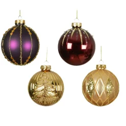 Set di 12 palline di Natale in vetro (D80 mm) Shine Glam Oro e Fico