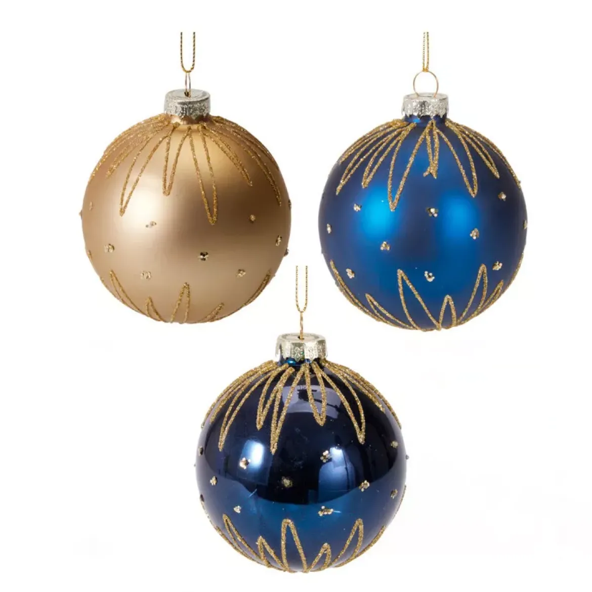 Set di 12 palline di Natale in vetro (D80 mm) Tesori di Mezzanotte Blu notte e dorato