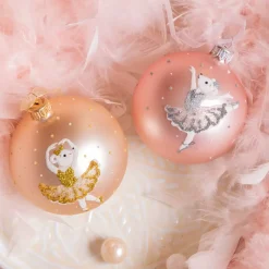 Set di 6 palline di Natale in vetro (D80 mm) Ballerine Rosa e perla