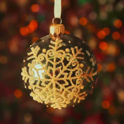 Set di 6 palline di Natale in vetro (D80 mm) Fiocco di neve glitterato Verde abete