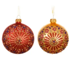 Set di 6 palline di Natale in vetro (D80 mm) Fiocchi di Lapponia Rosso e oro