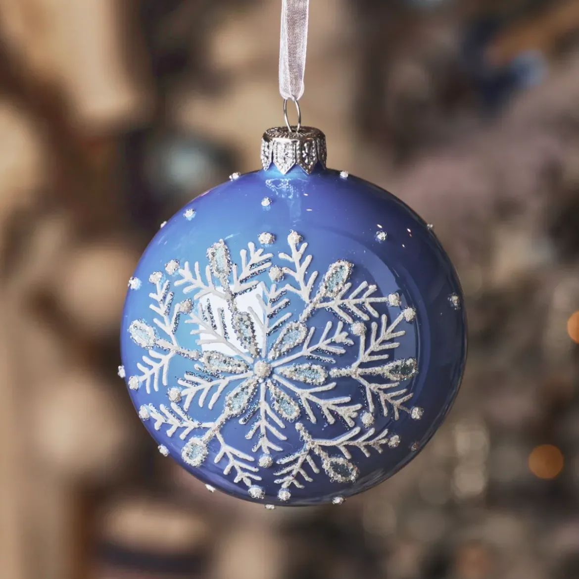 Set di 6 palline di Natale in vetro (D80 mm) Mio bel Fiocco di neve Blu cielo