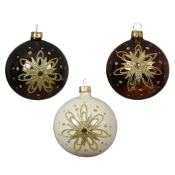 Set di 6 palline di Natale in vetro (D80 mm) Petali dorati Nero tartufo