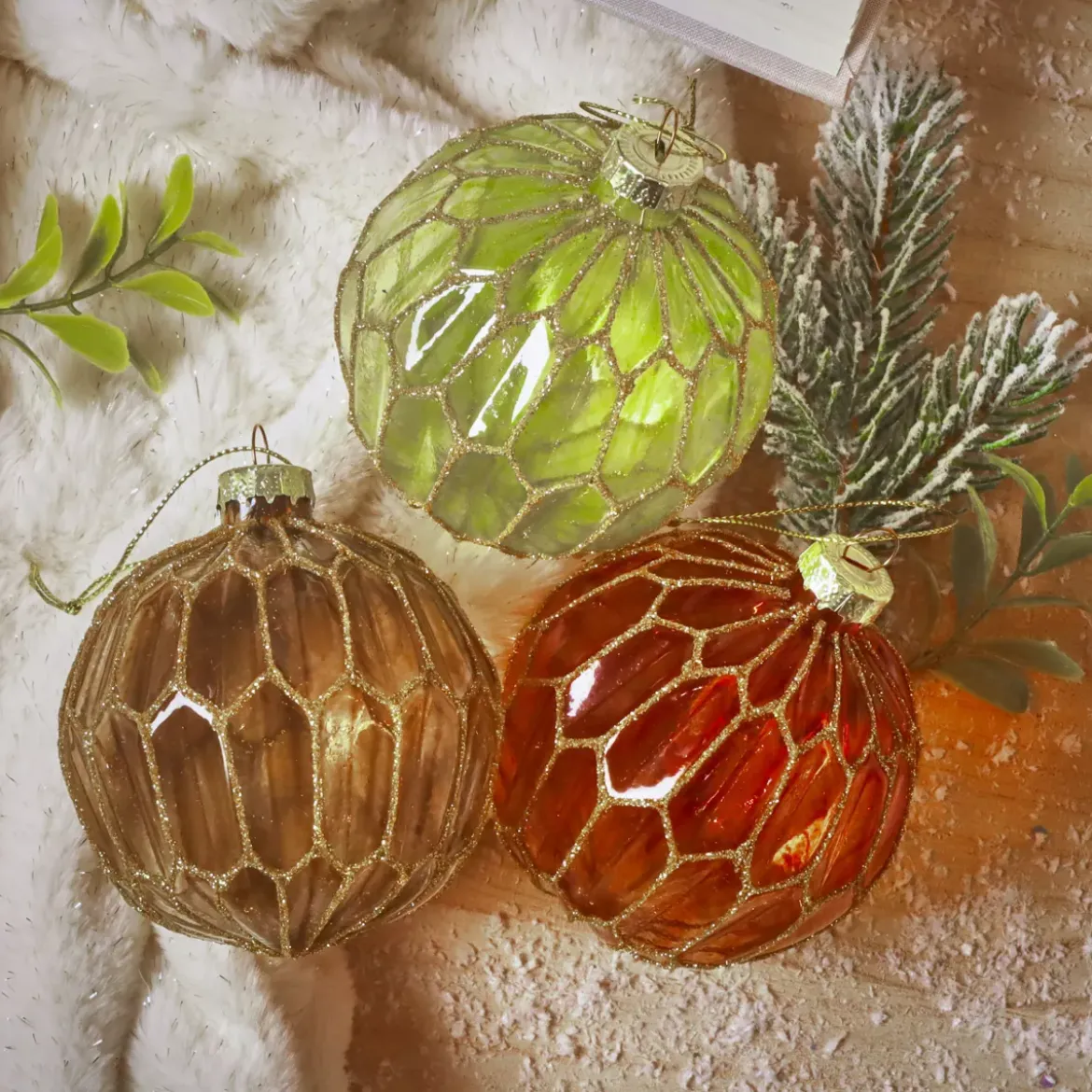 Set di 12 palline di Natale in vetro (D80 mm) Chic multicolore con glitter oro