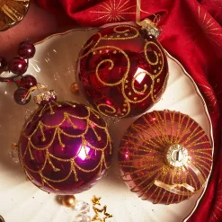 Set di 12 palline di Natale in vetro (D80 mm) Palazzo Italiano Fico e oro