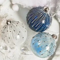 Set di 12 palline di Natale in vetro (D80 mm) Perle d'inverno Blu