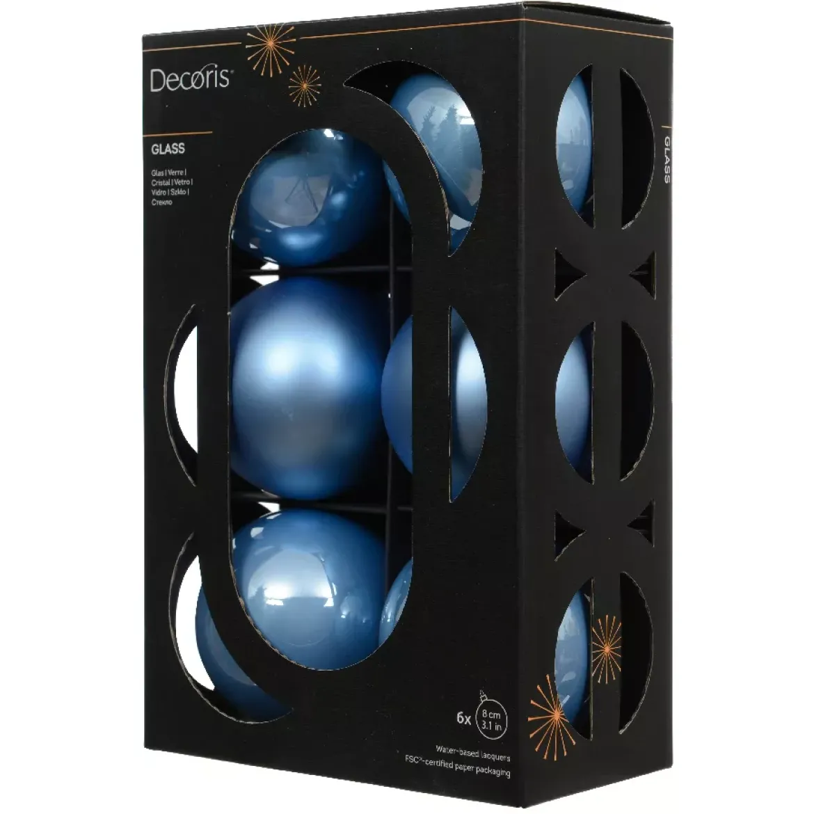 Set di 6 palline di Natale in vetro (D80 mm) Boreale Azzurro