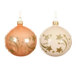 Set di 6 palline di Natale in vetro (D80 mm) Stelle cadenti Pesca e bianco