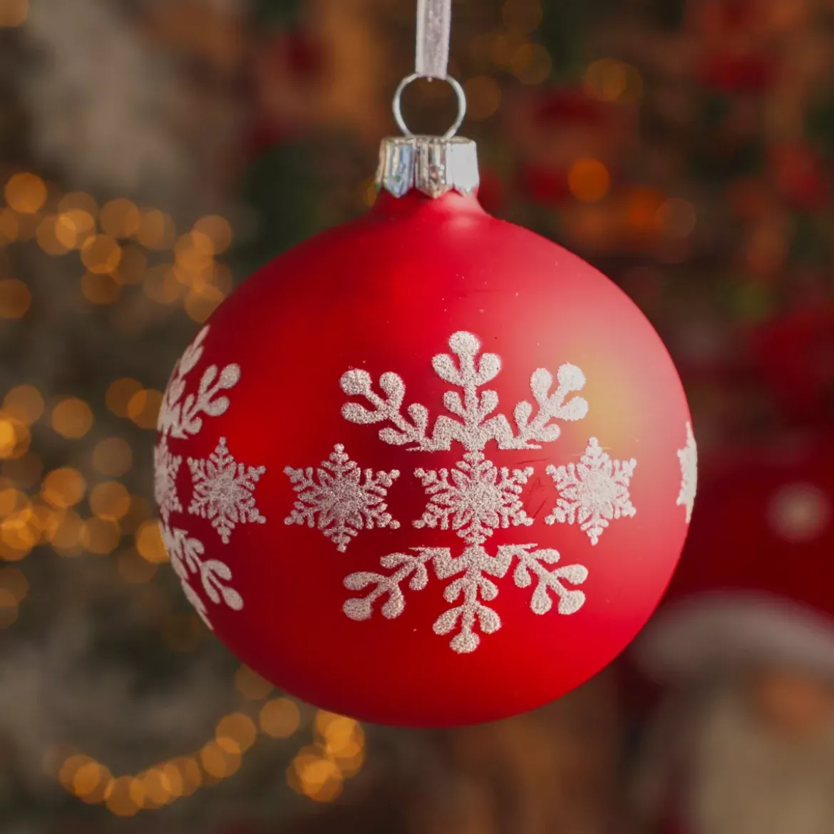 Set di 6 palline di Natale in vetro (D80 mm) Fiocco di neve Rosso
