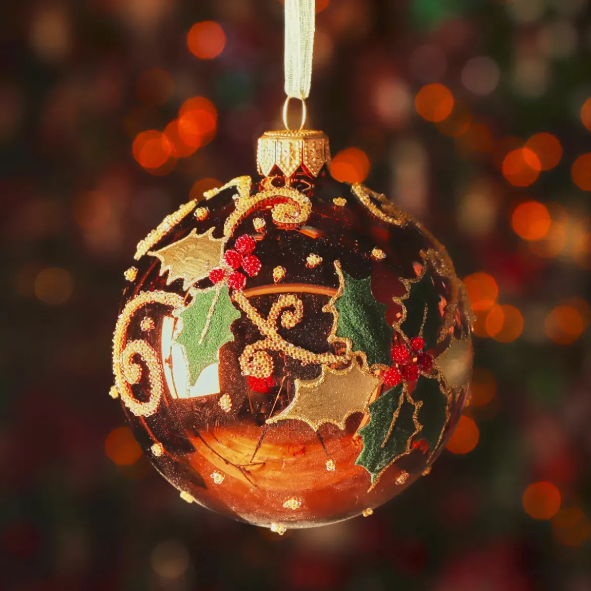 Set di 6 palline di Natale in vetro (D80 mm) Agrifoglio Marrone caffè
