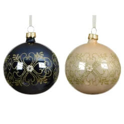 Set di 6 palline di Natale in vetro (D80 mm) Marie-Antoinette Blu notte e perla