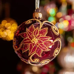 Set di 6 palline di Natale in vetro (D80 mm) Stella di Natale Bordeaux