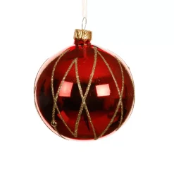 Set di 6 palline di Natale in vetro (D80 mm) Prestige Rosso con glitter oro