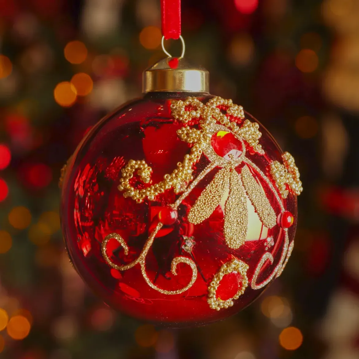 Set di 3 palline di Natale in vetro (D80 mm) Palazzo Rosso