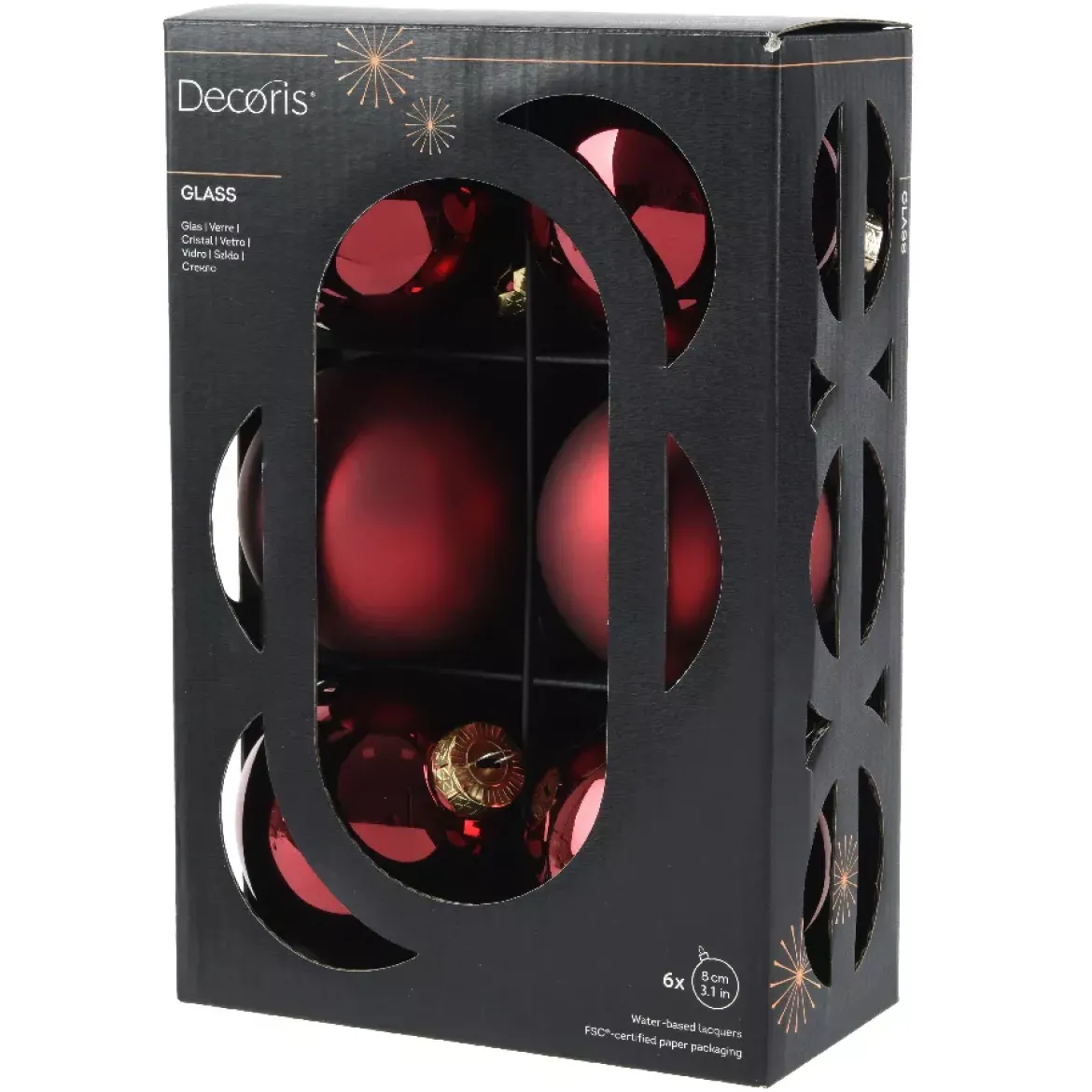 Set di 6 palline di Natale in vetro (D80 mm) Boreale Bordeaux