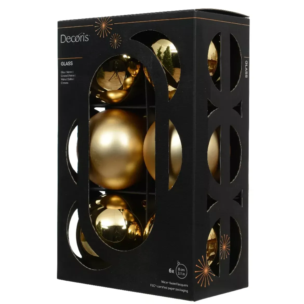 Set di 6 palline di Natale in vetro (D80 mm) Boreale Oro
