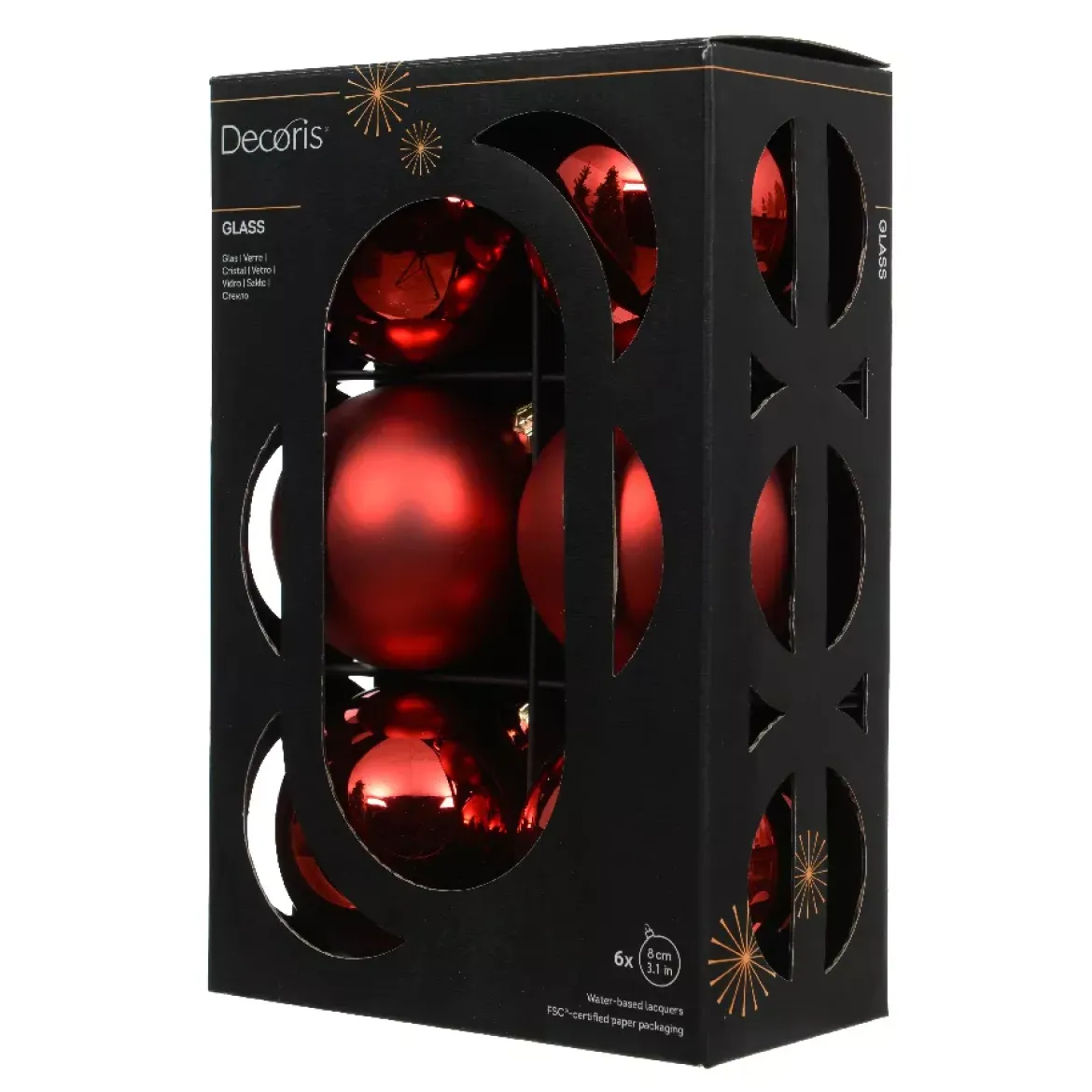 Set di 6 palline di Natale in vetro (D80 mm) Boreale Rosso