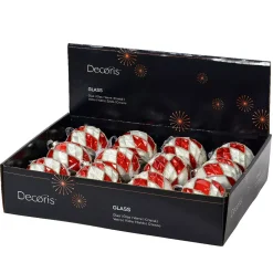 Set di 12 palline di Natale in vetro (D80 mm) a scacchi rosso e bianco