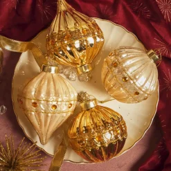 Set di 12 palline di Natale in vetro (D80 mm) Perla di Venezia Oro e perla