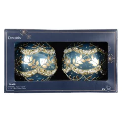 Set di 2 palline di Natale in vetro (D100 mm) Perla glaciale Blu