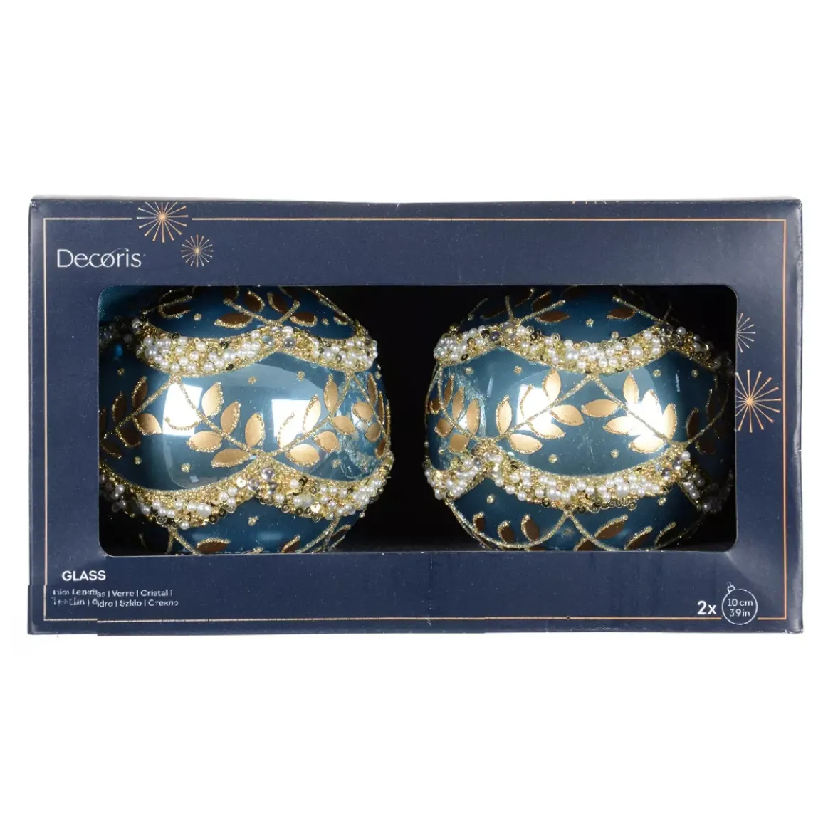 Set di 2 palline di Natale in vetro (D100 mm) Perla glaciale Blu