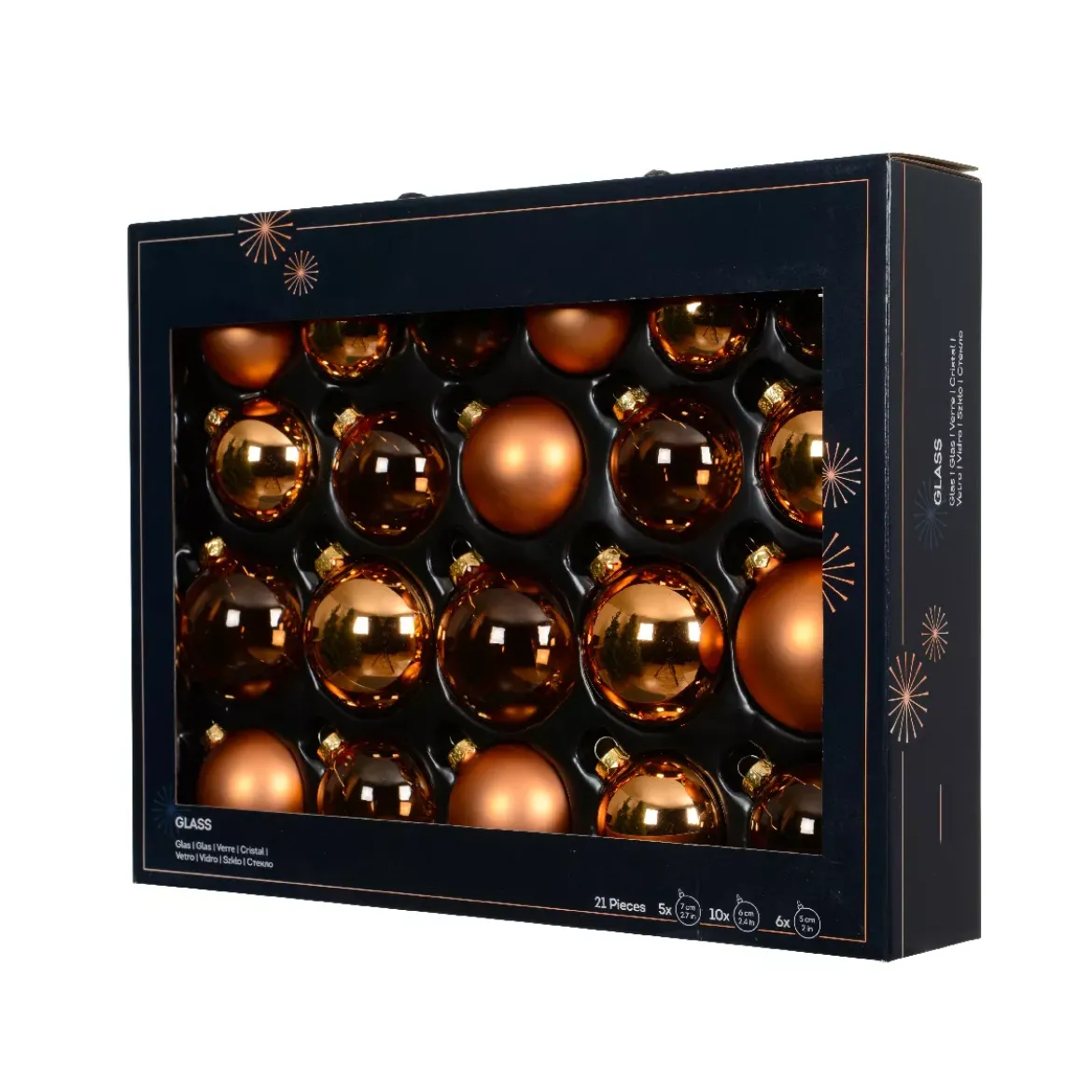 Set di 21 palline di Natale in vetro (D60 a 75 mm) Assortite Cristallo Cognac