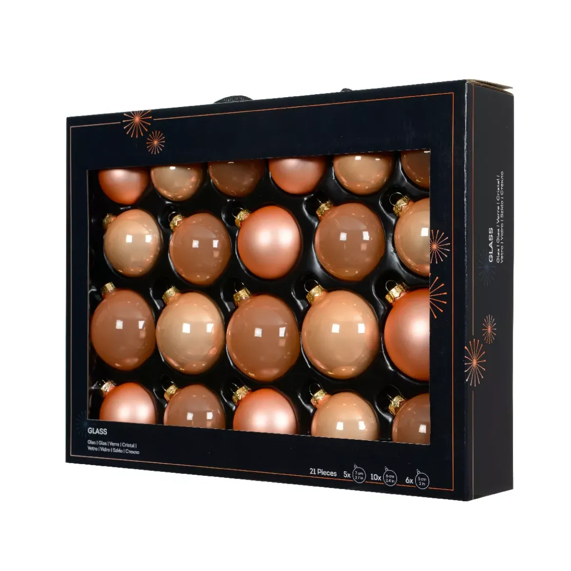 Set di 21 palline di Natale in vetro (D60 a 75 mm) Assortite Cristallo Pesca