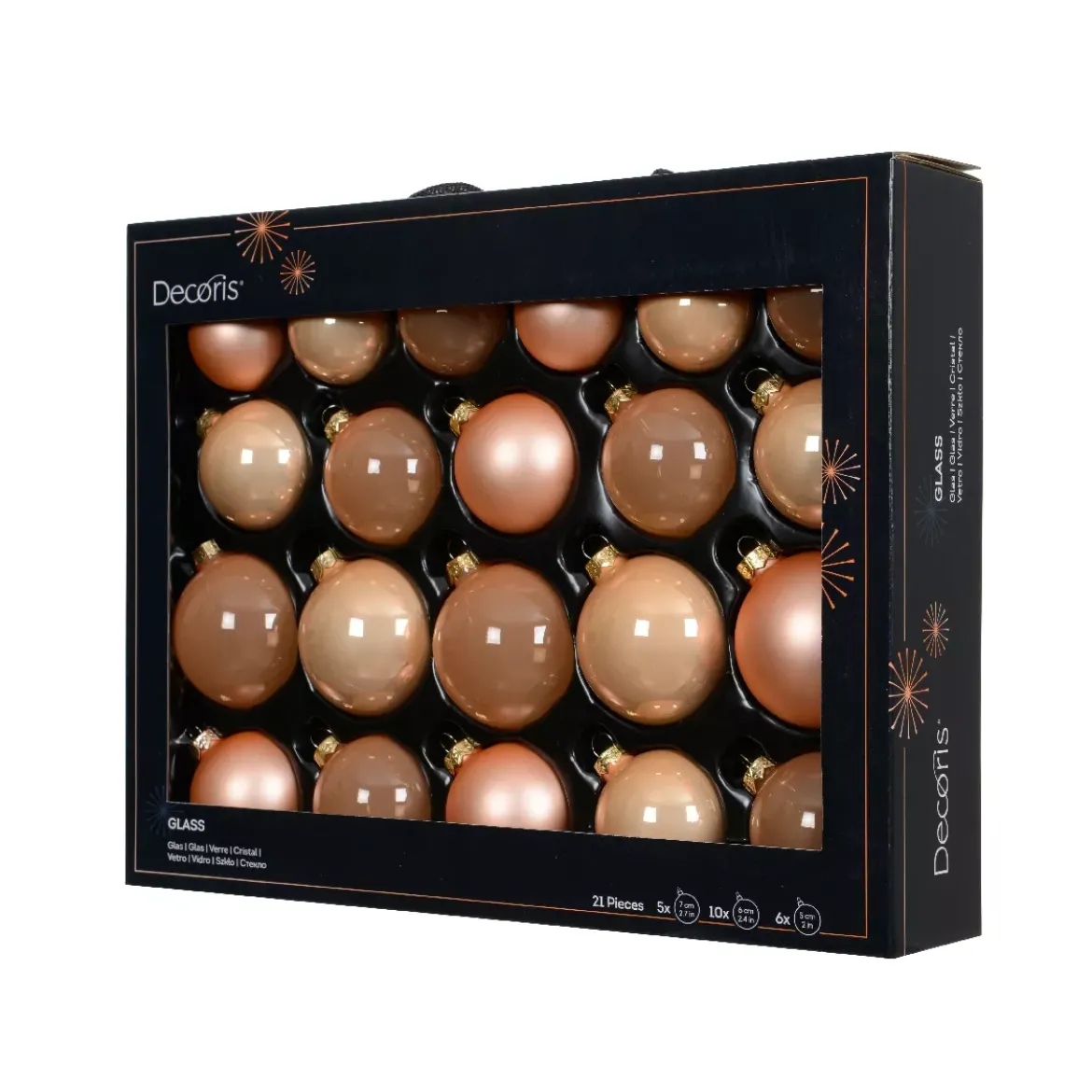 Set di 21 palline di Natale in vetro (D60 a 75 mm) Assortite Cristallo Pesca