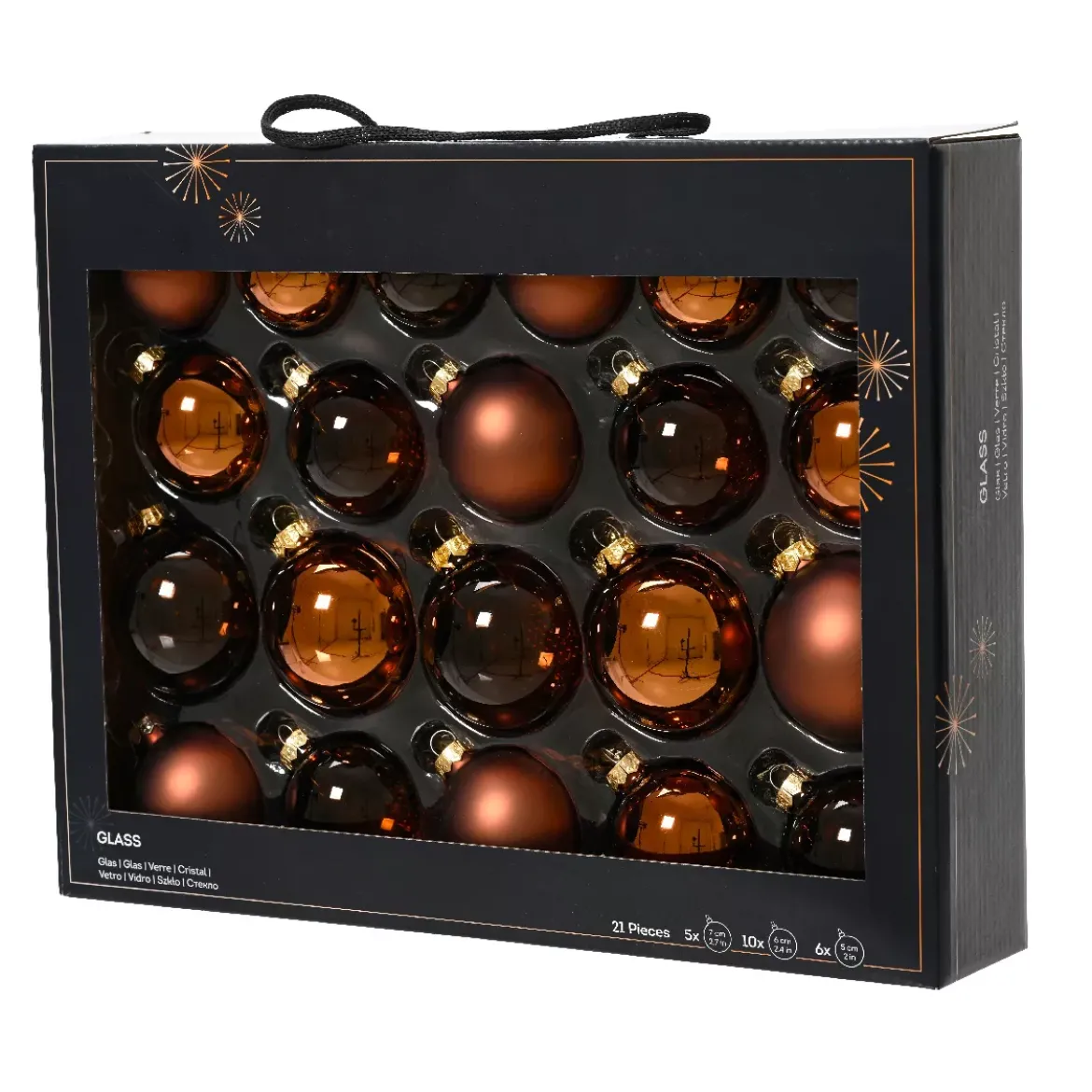 Set di 21 palline di Natale in vetro assortite Cristallo Marrone caffè