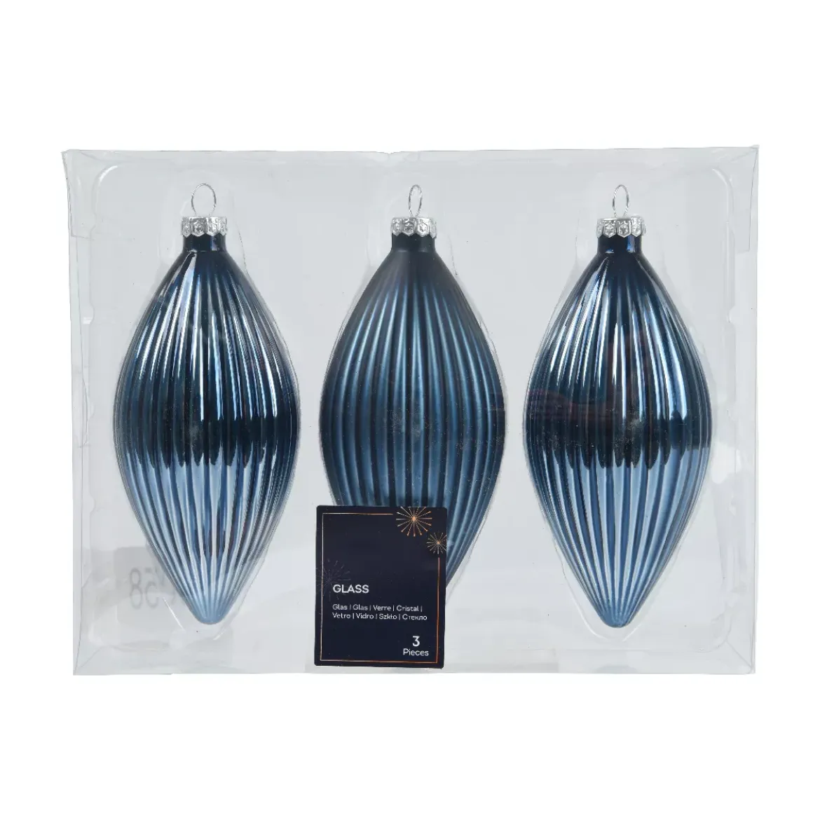 Set di 3 palline di Natale in vetro (D60 mm) Goccia preziosa Blu notte