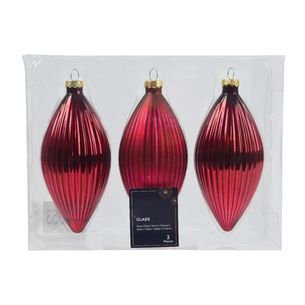 Set di 3 palline di Natale in vetro (D60 mm) Goccia preziosa Rosso