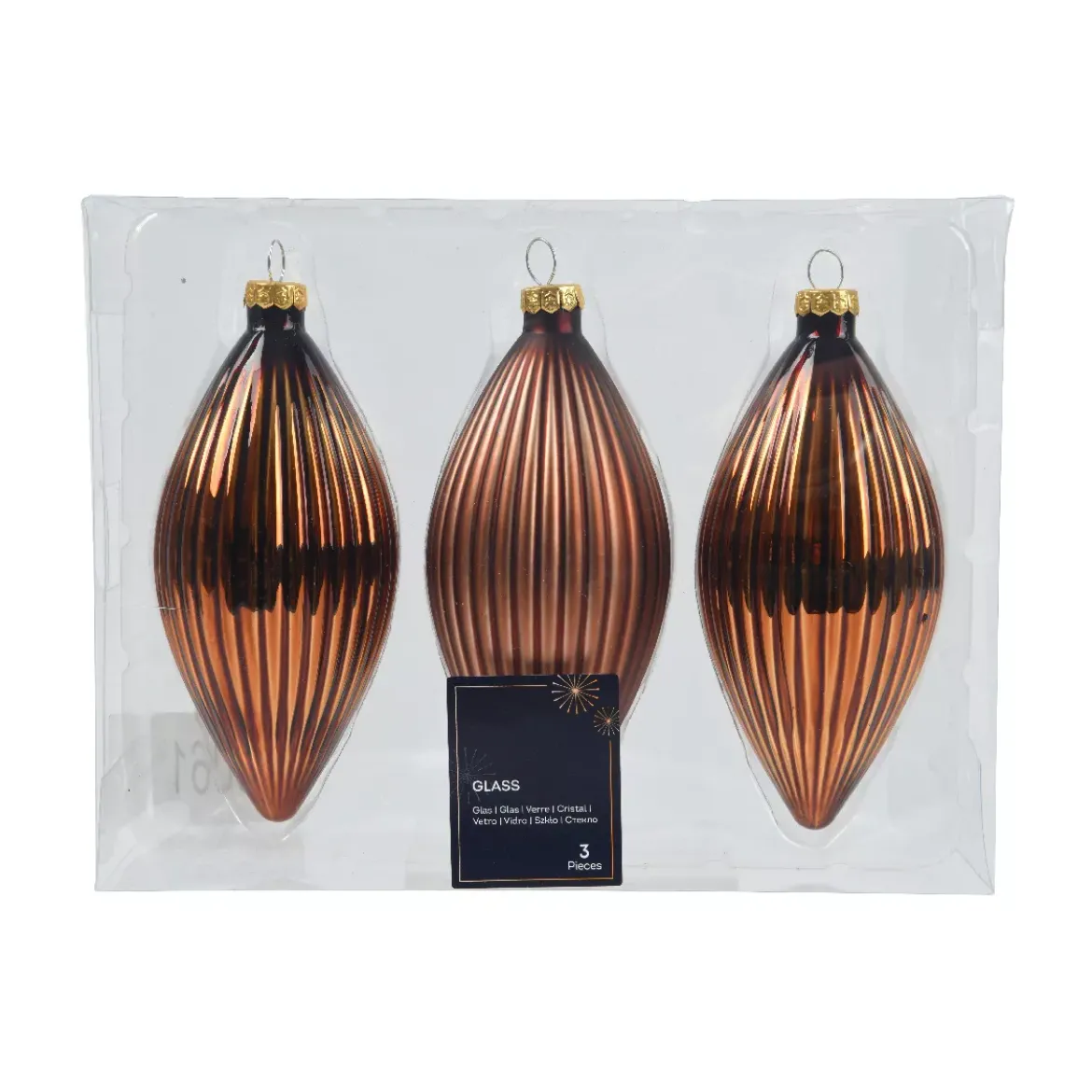 Set di 3 palline di Natale in vetro (D60 mm) Goccia preziosa Marrone caffè