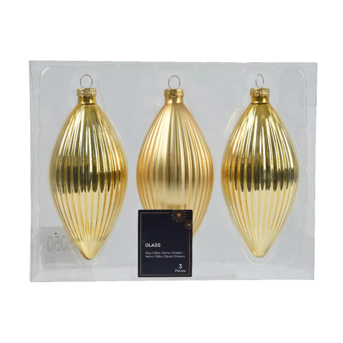 Set di 3 palline di Natale in vetro (D60 mm) Goccia preziosa Oro