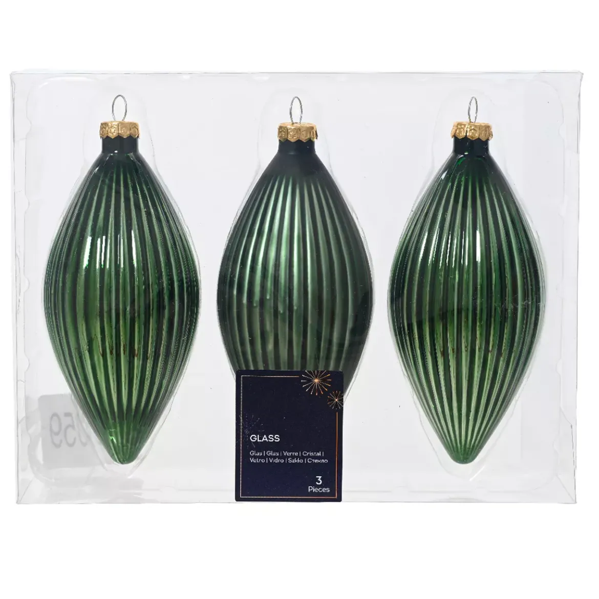 Set di 3 palline di Natale in vetro (D60 mm) Goccia Preziosa Verde Abete