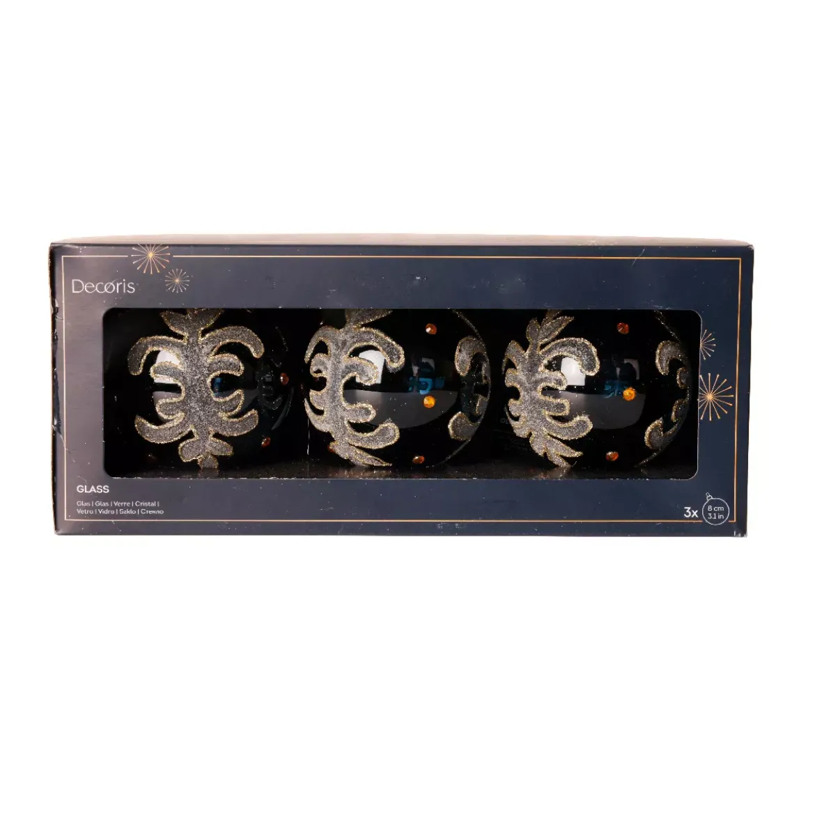Set di 3 palline di Natale in vetro (D80 mm) Castel Blu