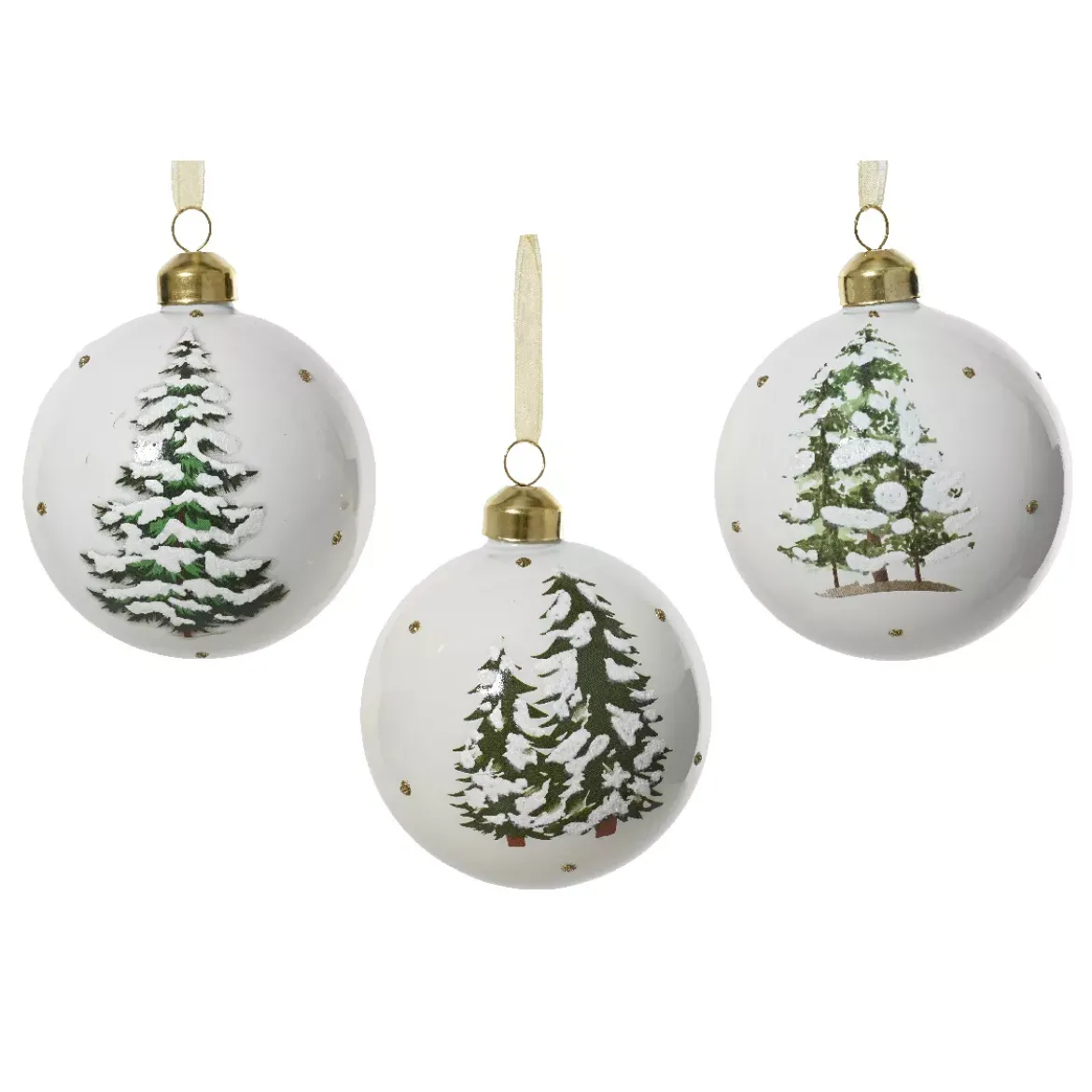 Set di 3 palline di Natale in vetro (D80 mm) Foresta misteriosa Bianco lana