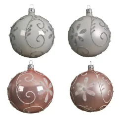 Set di 4 palline di Natale vetro (D100 mm) Floris Bianco e rosa